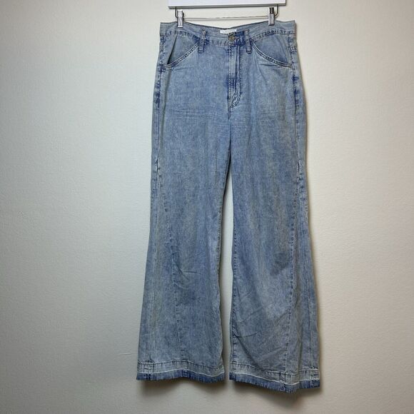 Frame Jeans Women’s 28 Le Baggy Palazzo Light Blue Wash Raw Hem Wide Leg Boho - Picture 1 of 14